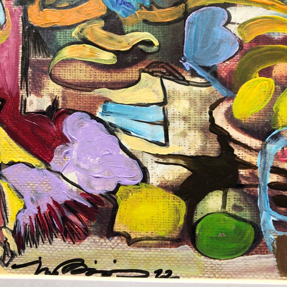 “Apple Picking” original abstract acrylic painting matted 11x14” signed artwork - Picture 4 of 7